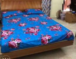 Queen size bed with matress and cupboard