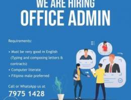 Looking for Office Admin (Filipino Male)