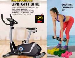 magnetic bike and dumbbells