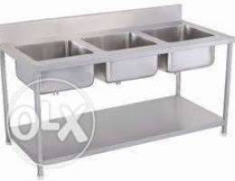 New kitchen steel sink making also tables