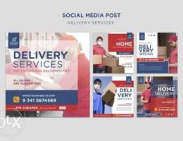 delivery social media post, template, post...