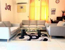 6 seater sofa set + glass centre table