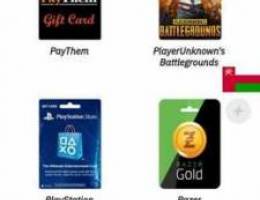 Gift Card, Play Station , Razer , Pubg, Fo...