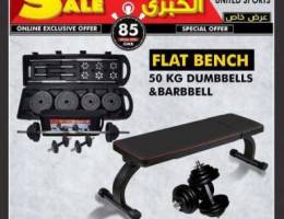 United Sports Flat Bench and 50 Kg Dumbbel...