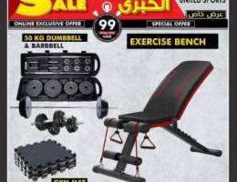 United Sports Exercise bench and 50 kg Dum...