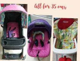 Stroller, Car seat and High Chair