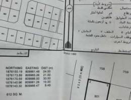 ارض ركنيه فى مربع ج عدونب مساحتها 612 متر