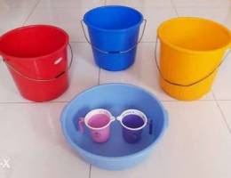 Plastic Buckets + Tub + 2 Tumblers