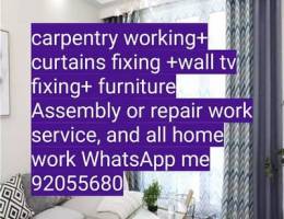 curtains,tv,photo fix in wall/drilling work/Carpenter,furniture repair
