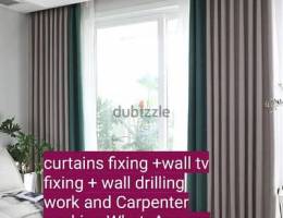 curtains,tv fix in wall/photo,mirror fix wall/Carpenter/door lock open