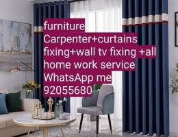 curtains,tv,photo fix in wall/drilling work/Carpenter/furniture fix/
