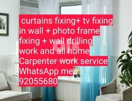 curtains,tv, photo frame fix in wall/drilling work/Carpenter working