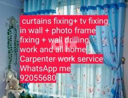 curtains,tv, photo frame fix in wall/drilling work/Carpenter working