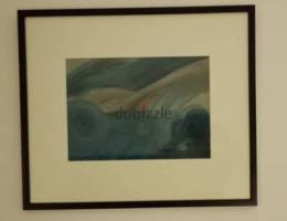 Water color painting with glass frame