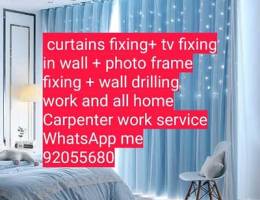 curtains,tv,wallpaper fix in wall/carpenter/ikea fix/lock door open