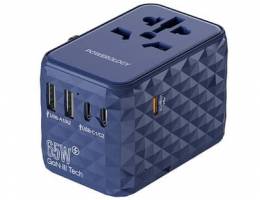 Powerology Universal Multi-Port Gan Travel Adapter 3x Type-C Usb-A