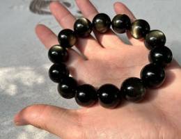 Pure natural collectible obsidian bracelet, top quality for both eyes