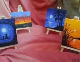 Mini landscape paintings with easel