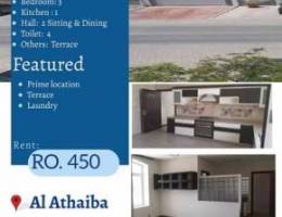 For rent 3 bedrooms Duplex flat in a prime location at Al Athaiba