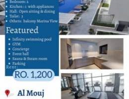 For Rent High finishing flat 2 BHK in Al Mouj at Juman 2 Building.